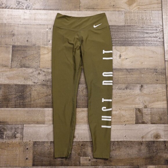 Nike Dri-Fit Just Do It Leggings Women’s Size Small Olive Green High-Rise Active - Picture 1 of 14